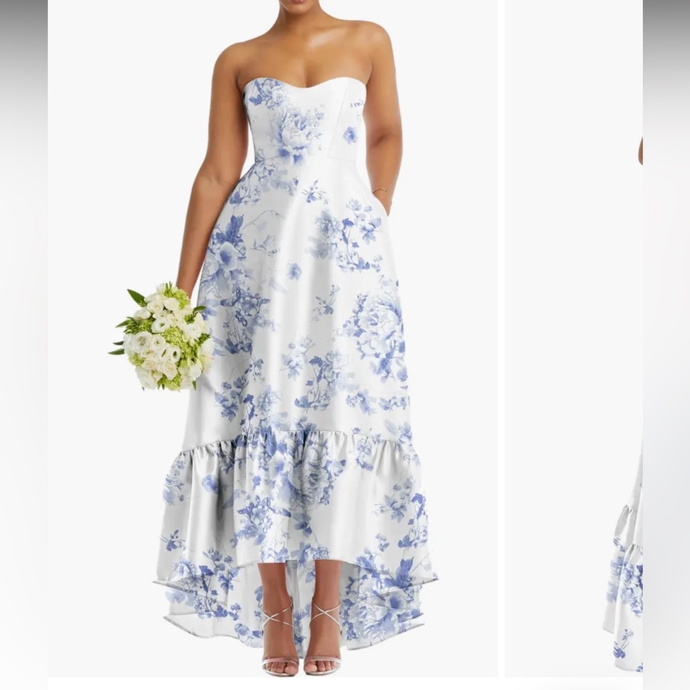 Alfred Sung Strapless Floral Ruffle High-Low Gown Size 22